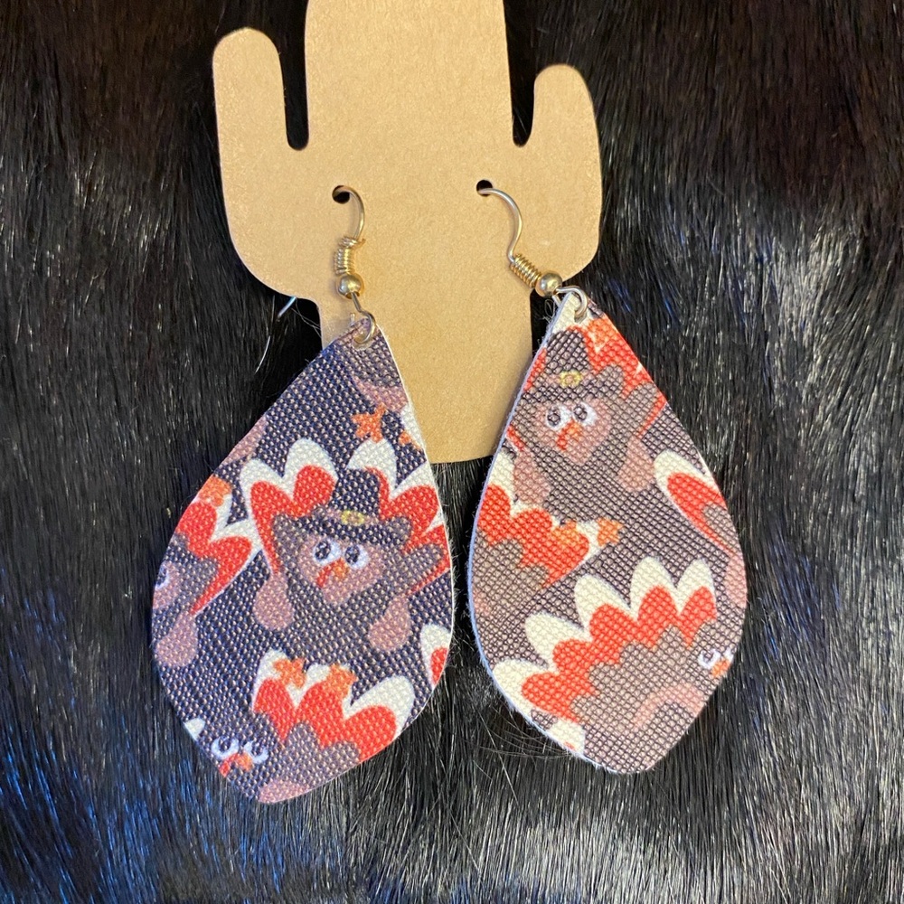Cute Turkey Print Teardrop Earrings